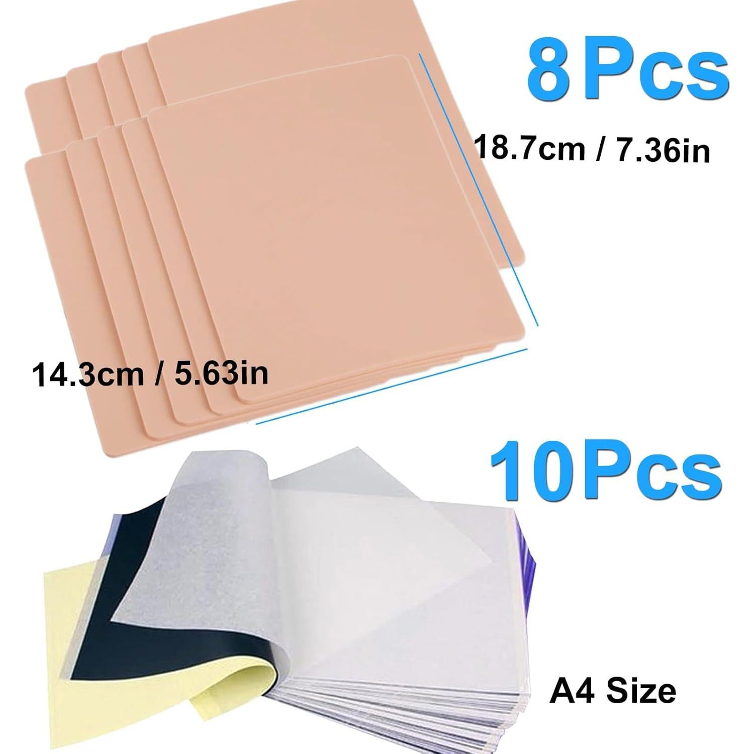 18Pcs 3MM Tattoo Skin Practice Kit Includes 8Pcs Fake Skin and 10Pcs Tracing Paper Double Sided Thick Skin Tattoo Stencil Paper Supplies Kit