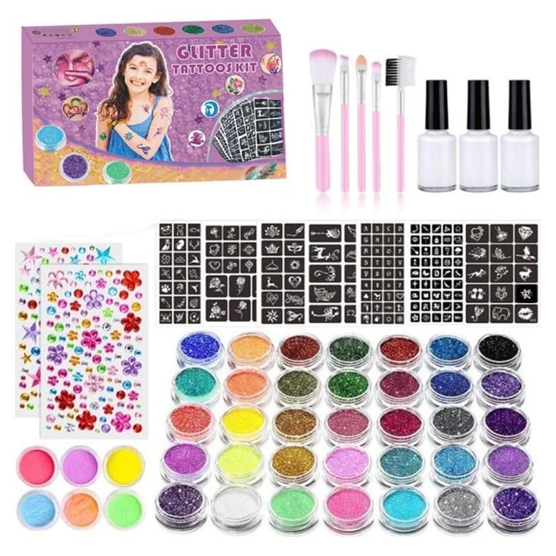 Kit de Tatuajes Temporales Brillantes Wxfhtda - 36 Colores + 151 Plantillas
