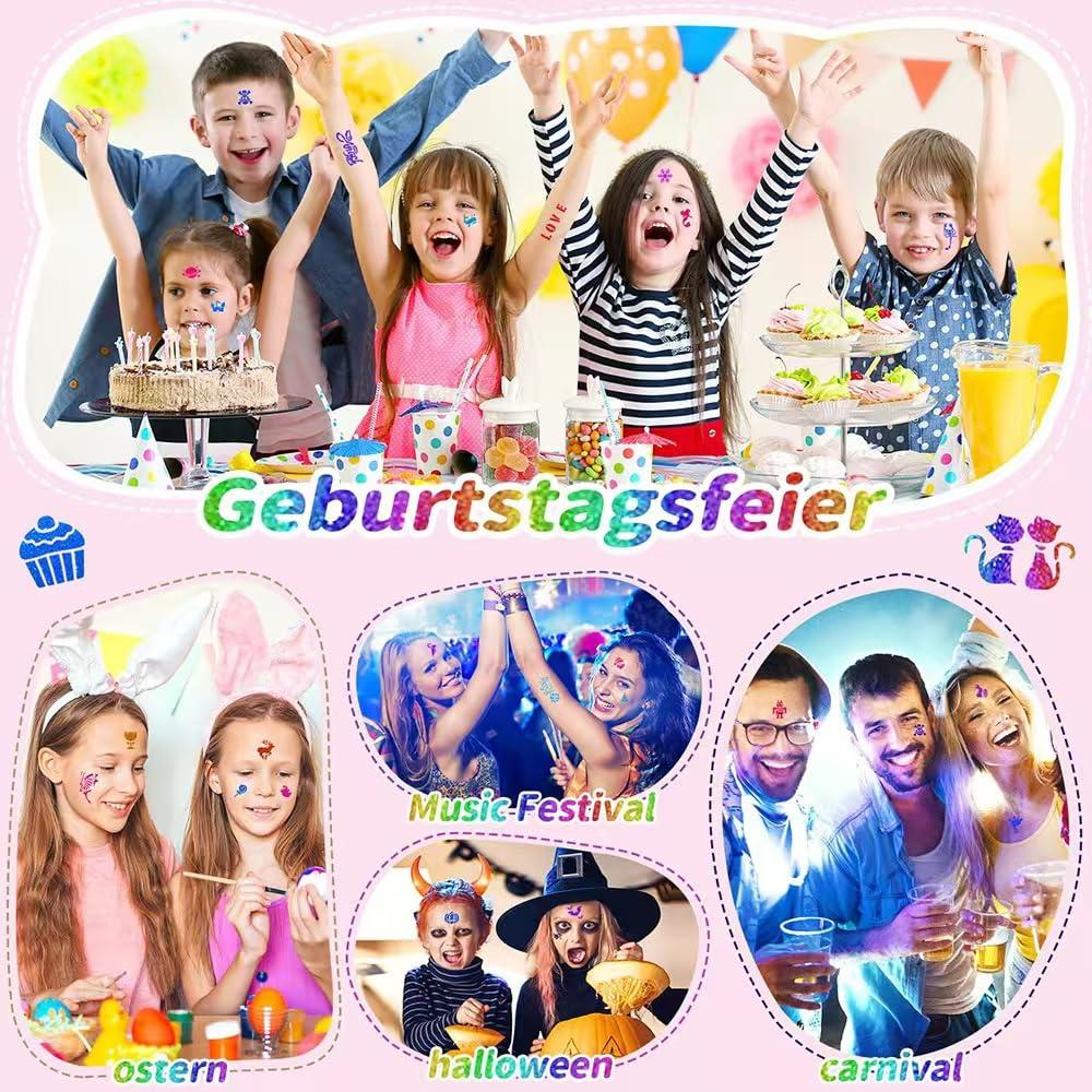 Kit de Tatuajes Temporales Brillantes Wxfhtda - 36 Colores + 151 Plantillas