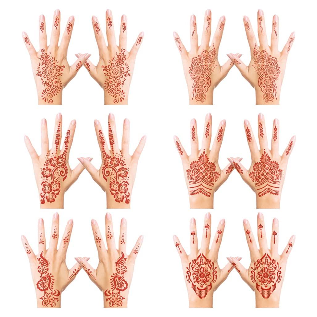 Calcomanías de Tatuajes Temporales de Henna Mzstgh 6 Hojas