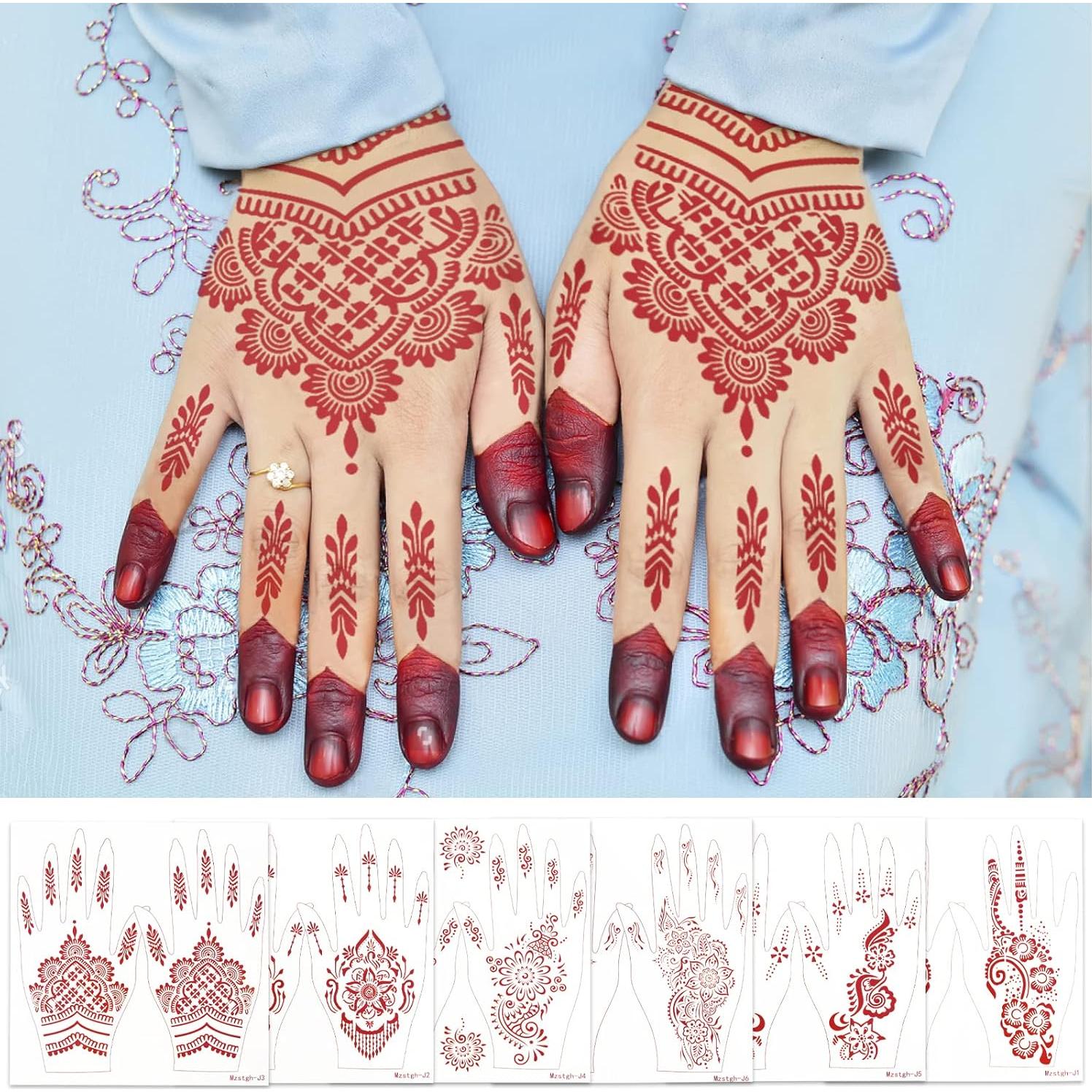 Calcomanías de Tatuajes Temporales de Henna Mzstgh 6 Hojas