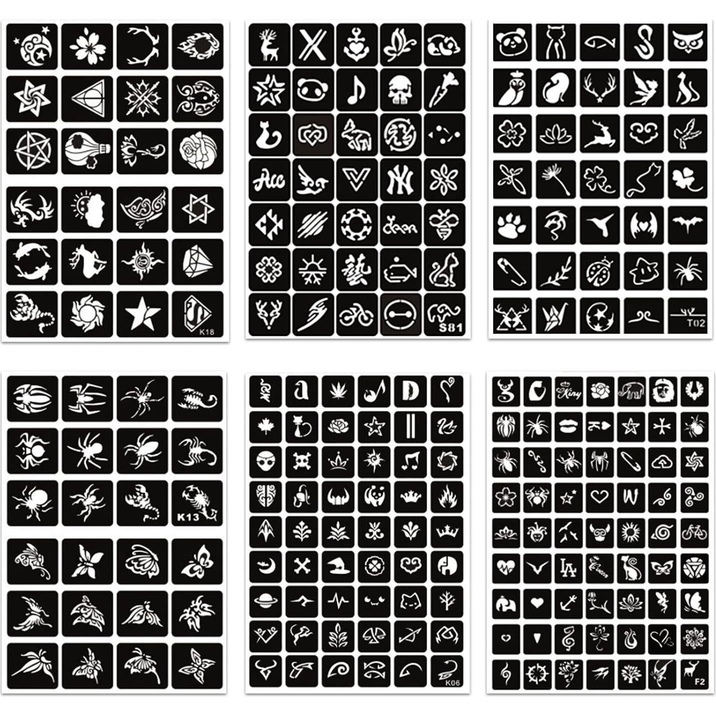 Kit de Plantillas de Tatuajes Temporales RoseNacht 12 Hojas