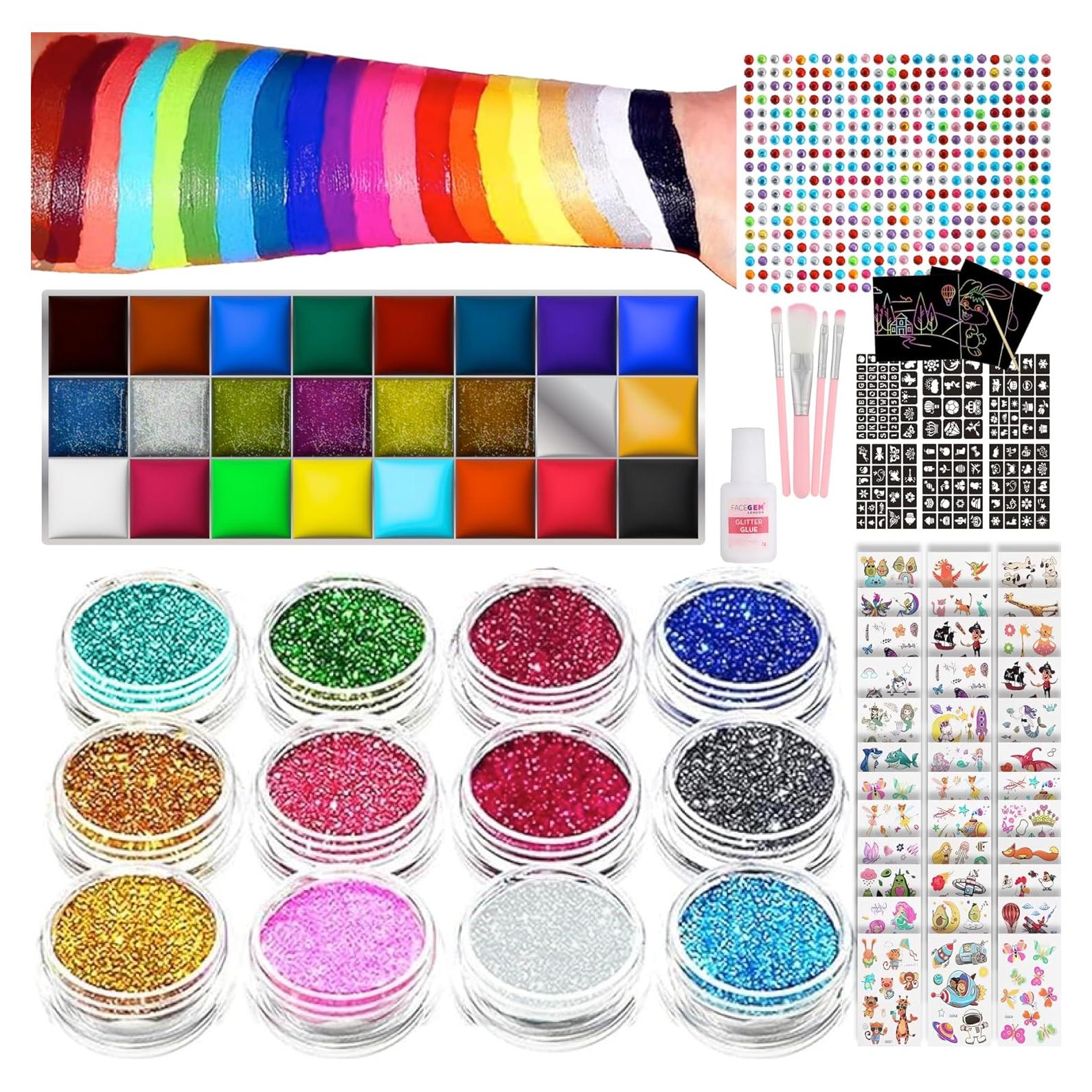 FACEGEM LONDON Face Paint Kit - Glitter Tattoos, Face Gems, Temporary Tattoos, Festival Accessories for Kids & Girls Birthday Present
