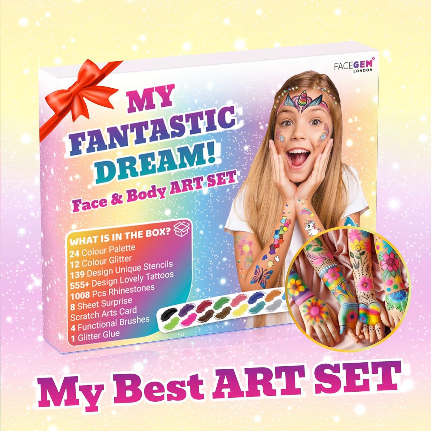 FACEGEM LONDON Face Paint Kit - Glitter Tattoos, Face Gems, Temporary Tattoos, Festival Accessories for Kids & Girls Birthday Present