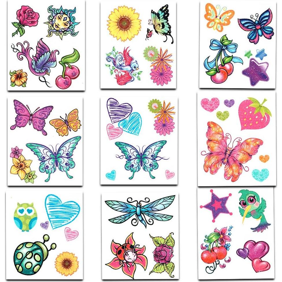 Tatuajes Temporales de Brillo Crenstone - 50 Diseños para Niñas