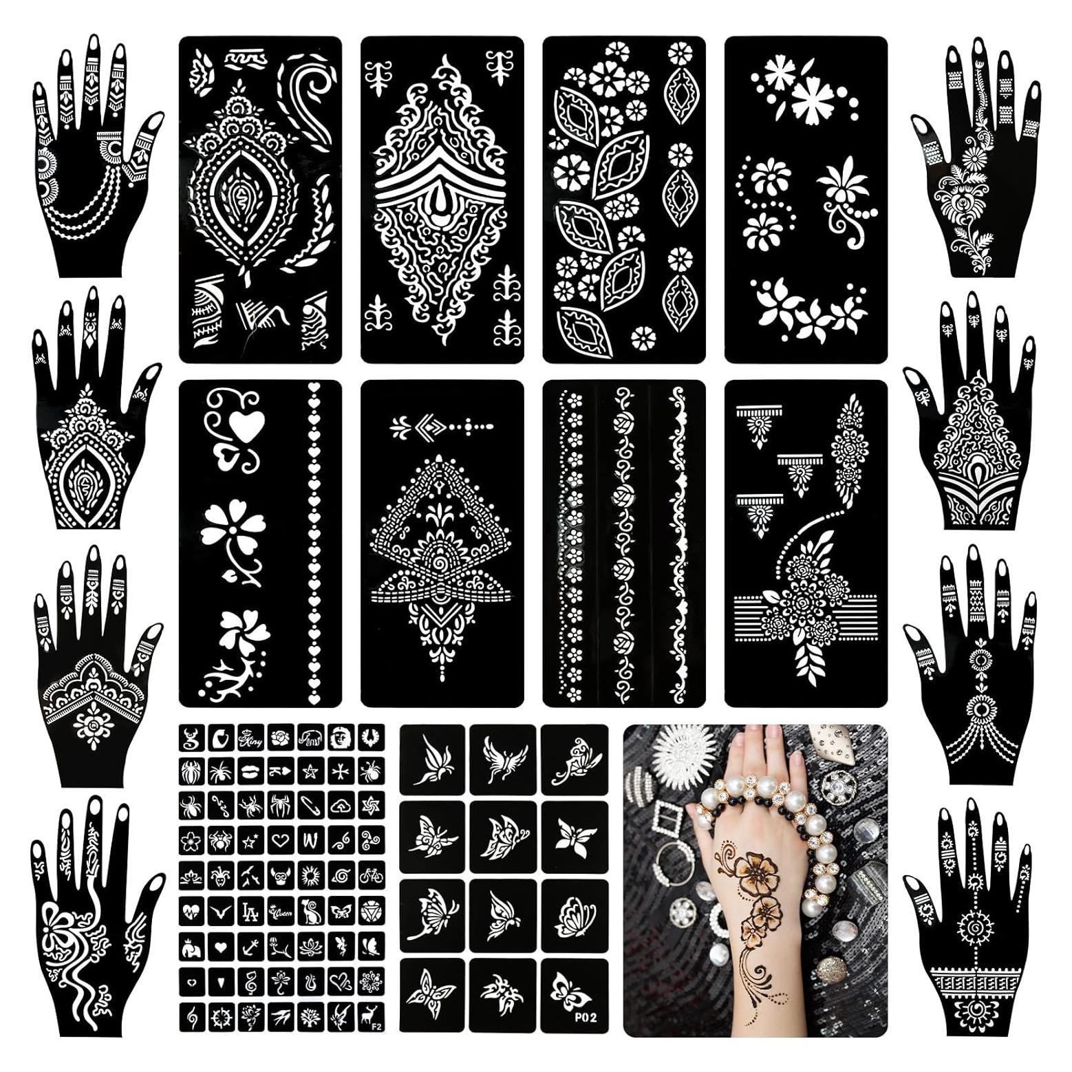 Plantillas de Tatuajes Temporales Koogel - 18 Hojas de Henna