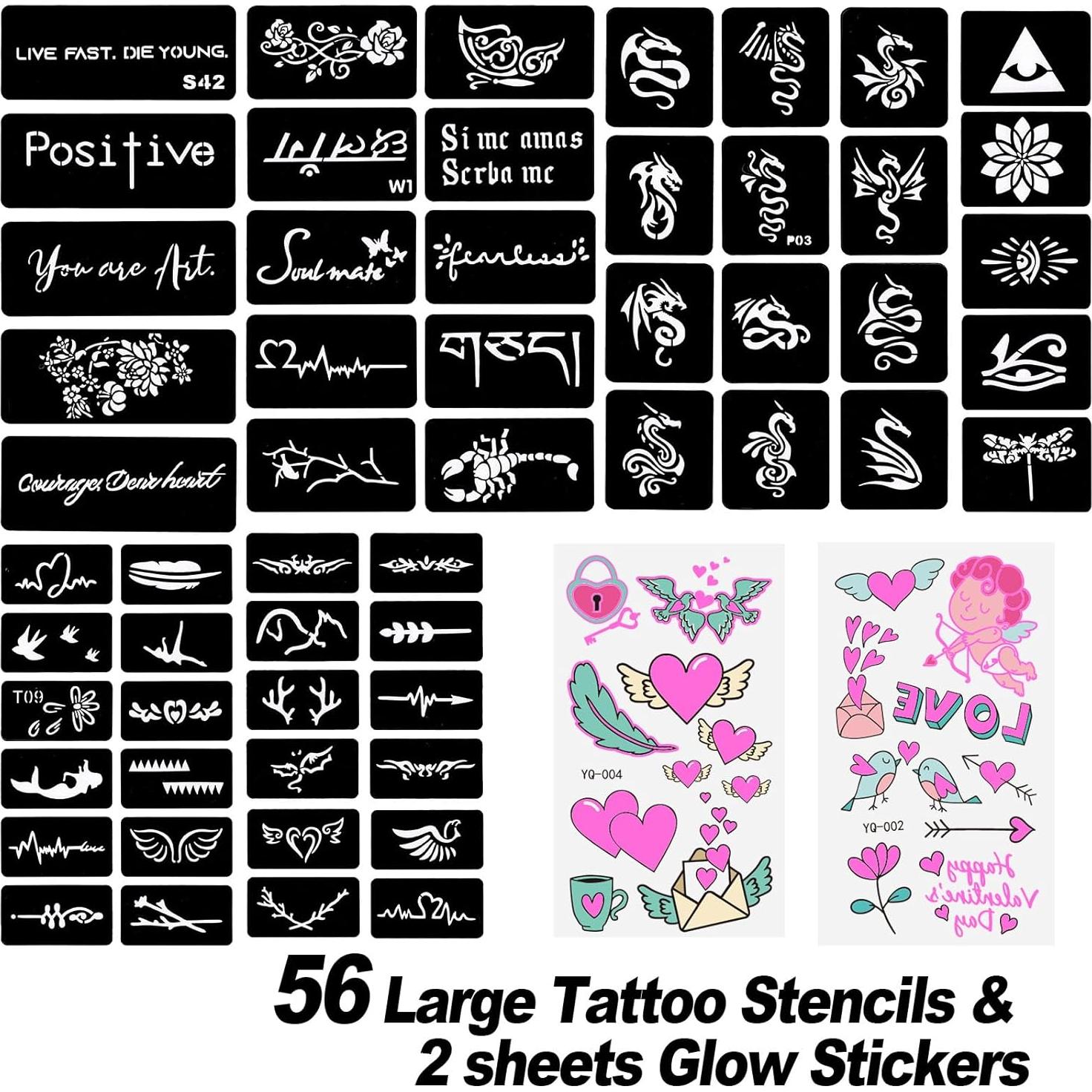 Kit de Marcadores de Tatuajes Temporales PFARRER - 15 Bolígrafos + 64 Plantillas