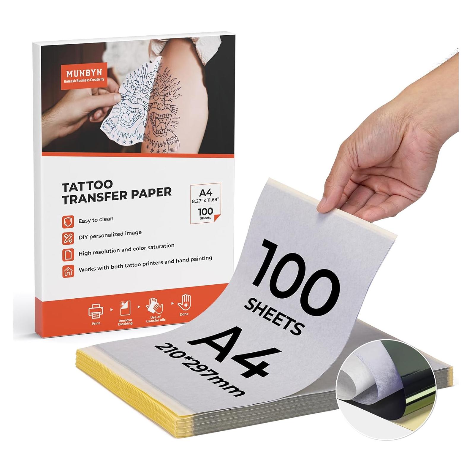 Papel de Transferencia para Tatuajes MUNBYN 100 Hojas A4