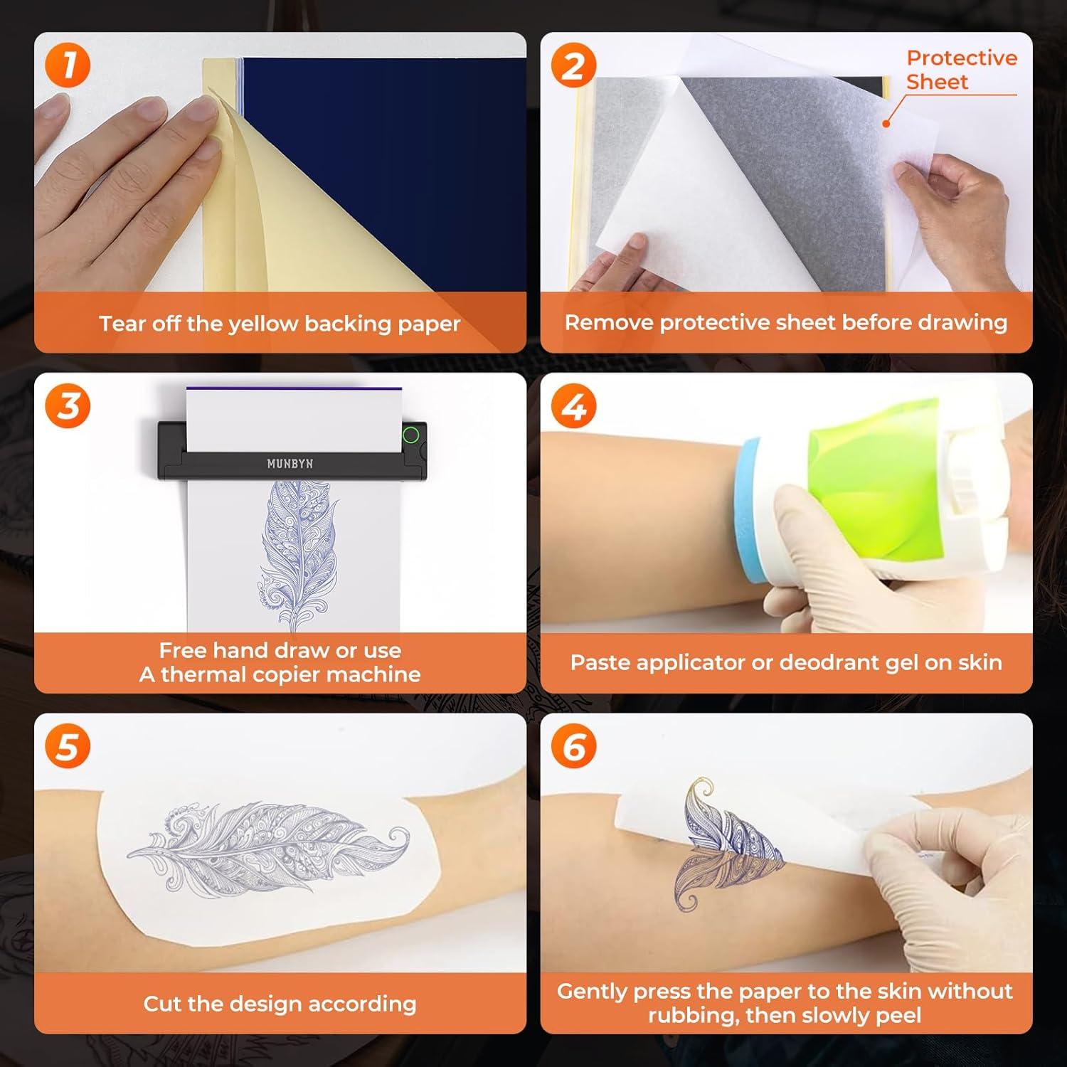 Papel de Transferencia para Tatuajes MUNBYN 100 Hojas A4