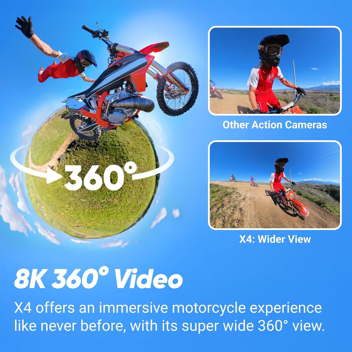 Cámara de Acción 360 Insta360 X4 Paquete Motocicleta 8K