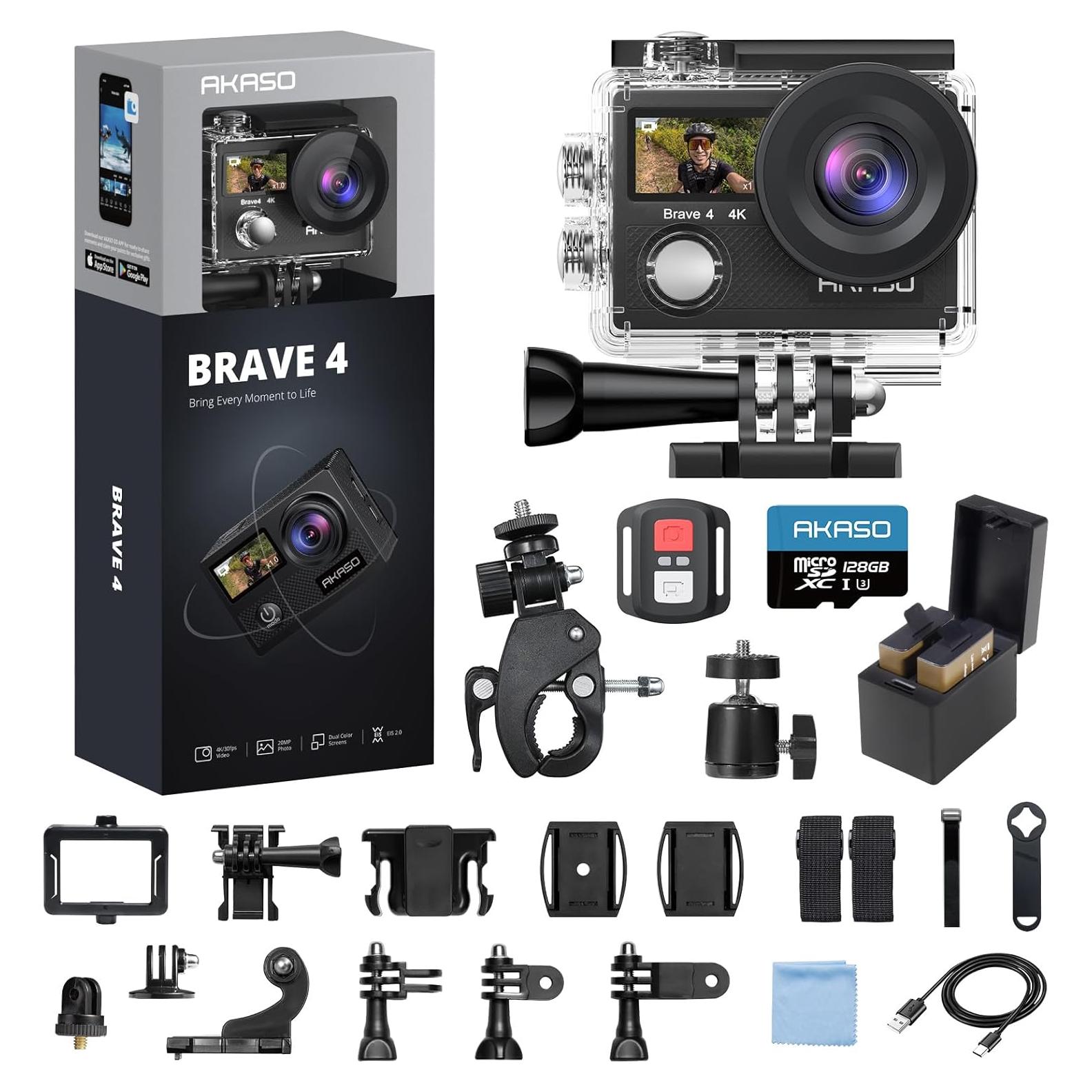 Cámara de Acción AKASO Brave 4 4K 30fps 20MP Impermeable