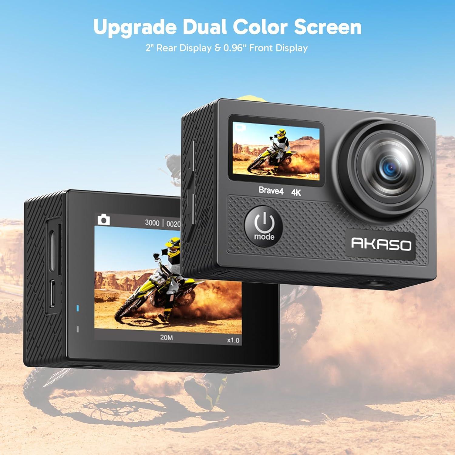 Cámara de Acción AKASO Brave 4 4K 30fps 20MP Impermeable