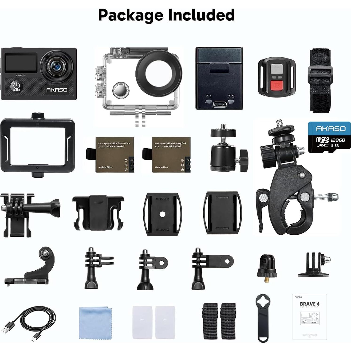 Cámara de Acción AKASO Brave 4 4K 30fps 20MP Impermeable