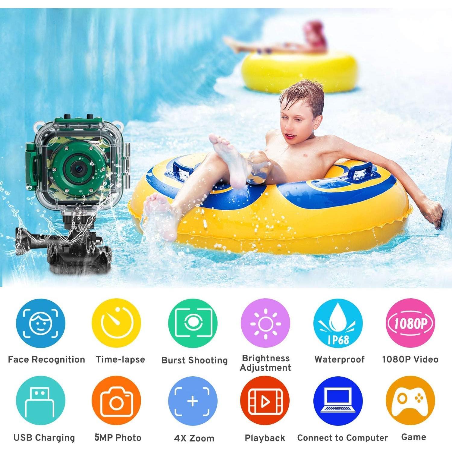 Cámara Submarina PROGRACE para Niños 1080P HD Verde