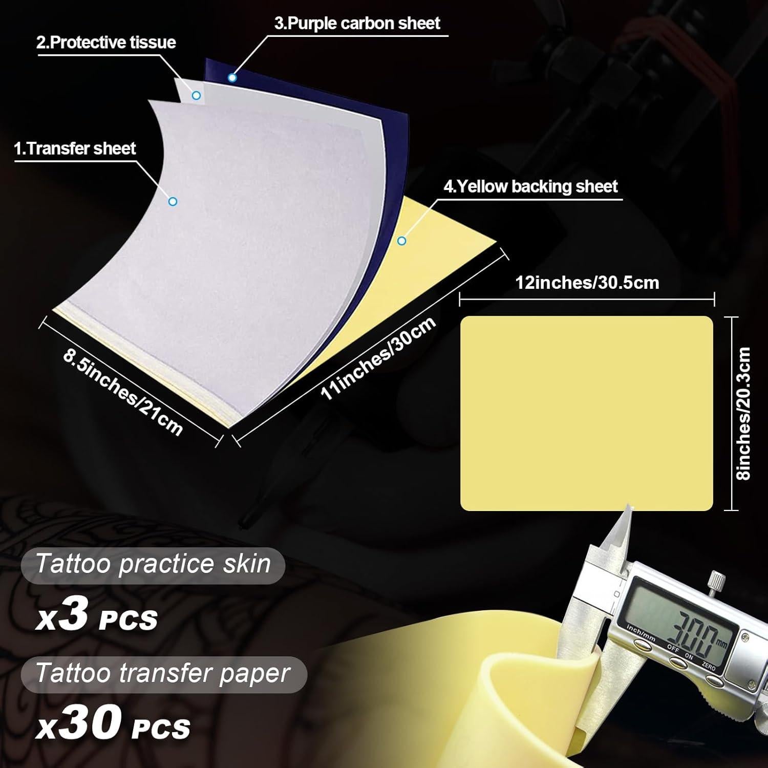 Kit de Pieles de Práctica de Tatuaje Autdor 33Pcs - 30Pcs Papel