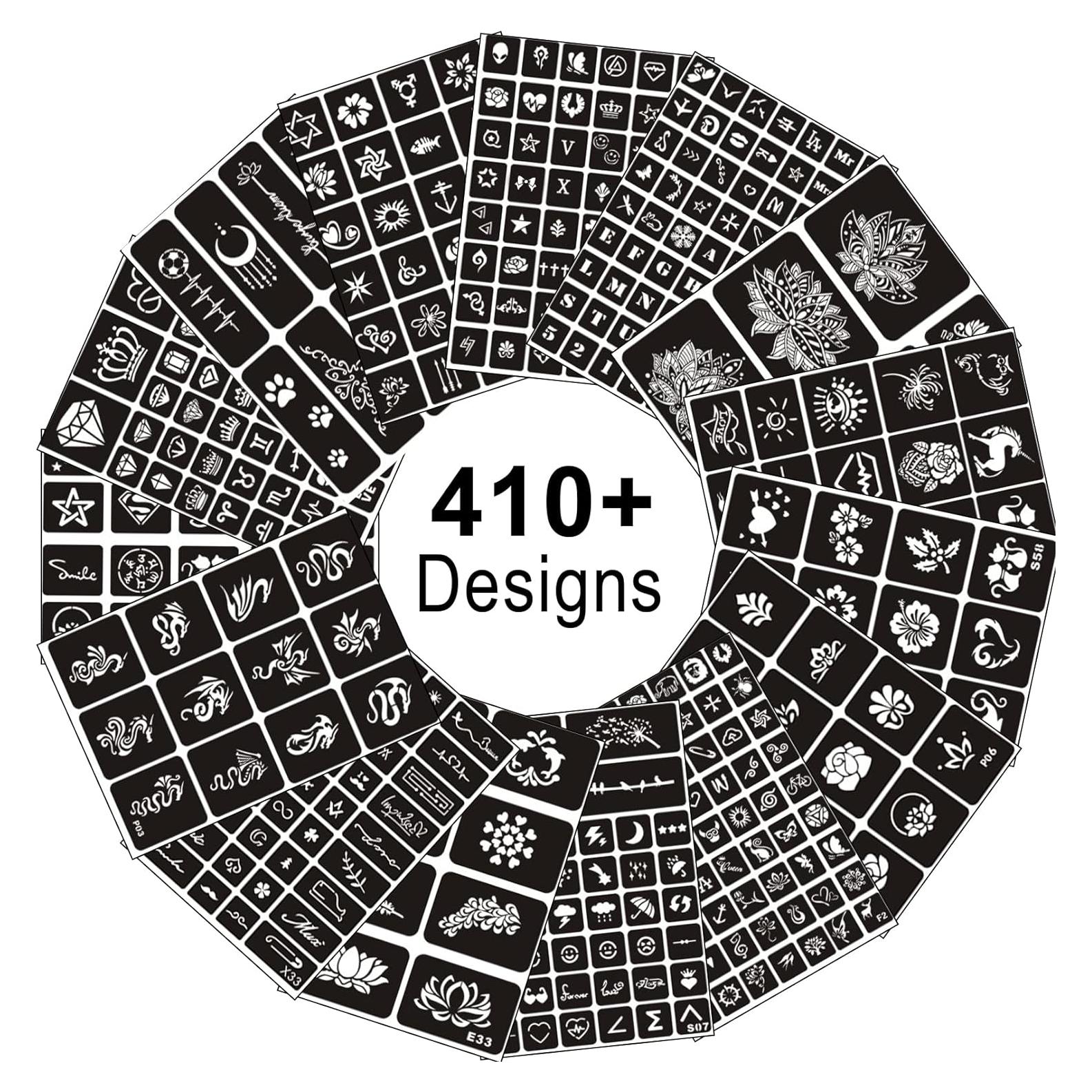 Kit de Plantillas de Tatuajes Temporales Henna 410+ PCS ZiYin