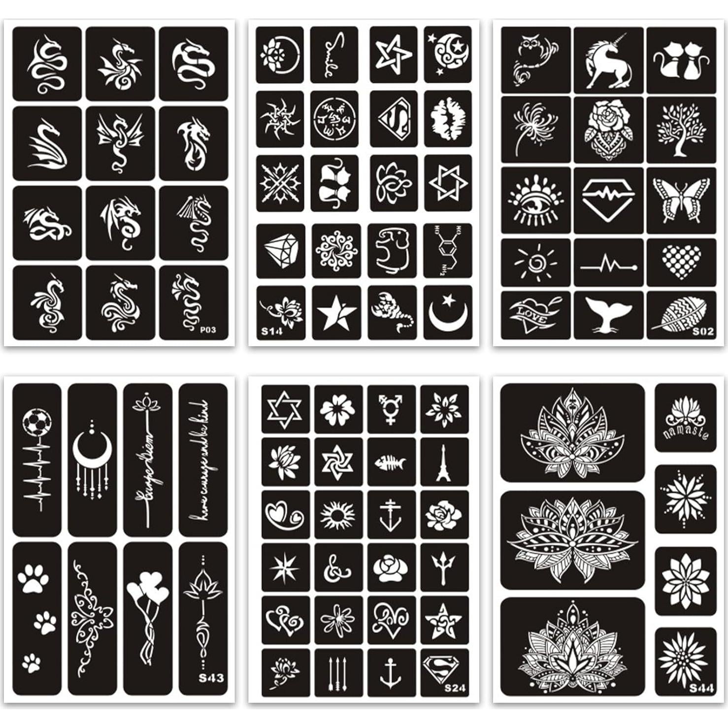 Kit de Plantillas de Tatuajes Temporales Henna 410+ PCS ZiYin