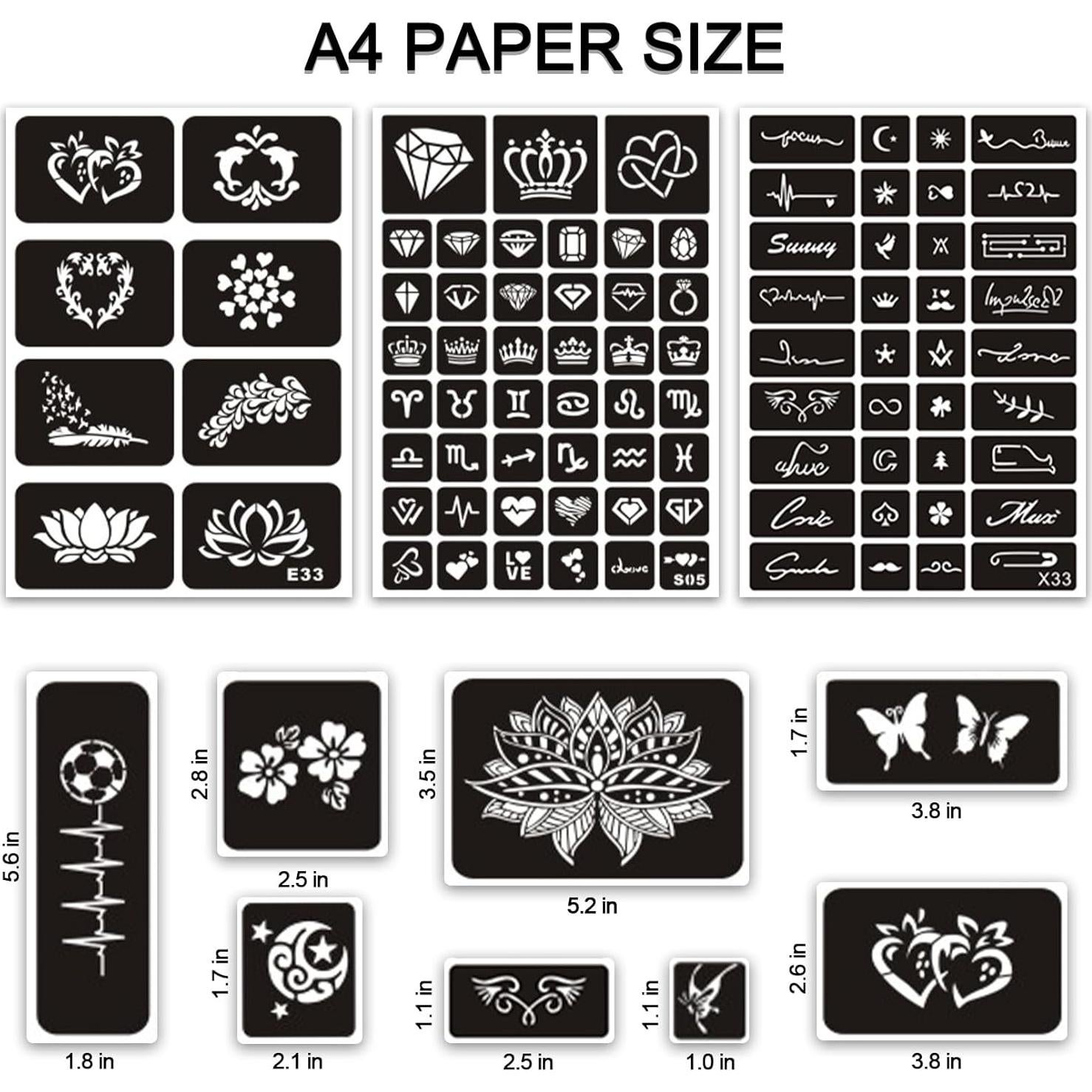 Kit de Plantillas de Tatuajes Temporales Henna 410+ PCS ZiYin