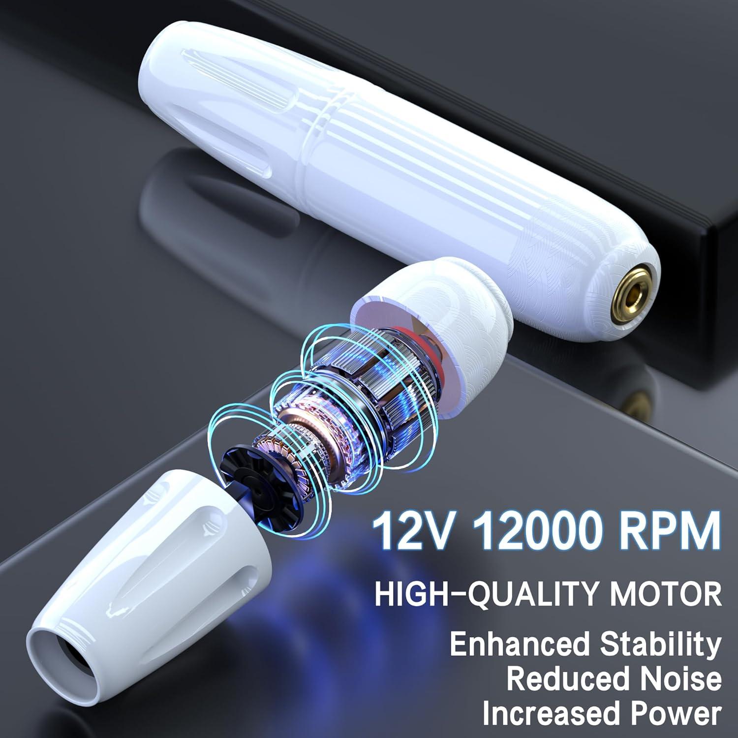 POSEIDON Wireless Rotary Tattoo Machine Kit with 20 Tattoo Cartridge Needles, Ink Set & 2 Rechargeable Batteries | Professional Portable Tattoo Gun for Beginners | Complete Starter Supplies