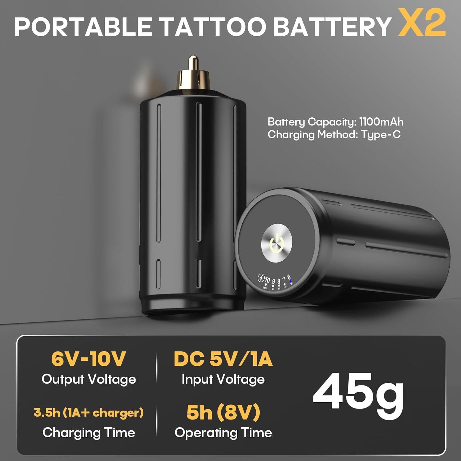 POSEIDON Wireless Rotary Tattoo Machine Kit with 20 Tattoo Cartridge Needles, Ink Set & 2 Rechargeable Batteries | Professional Portable Tattoo Gun for Beginners | Complete Starter Supplies