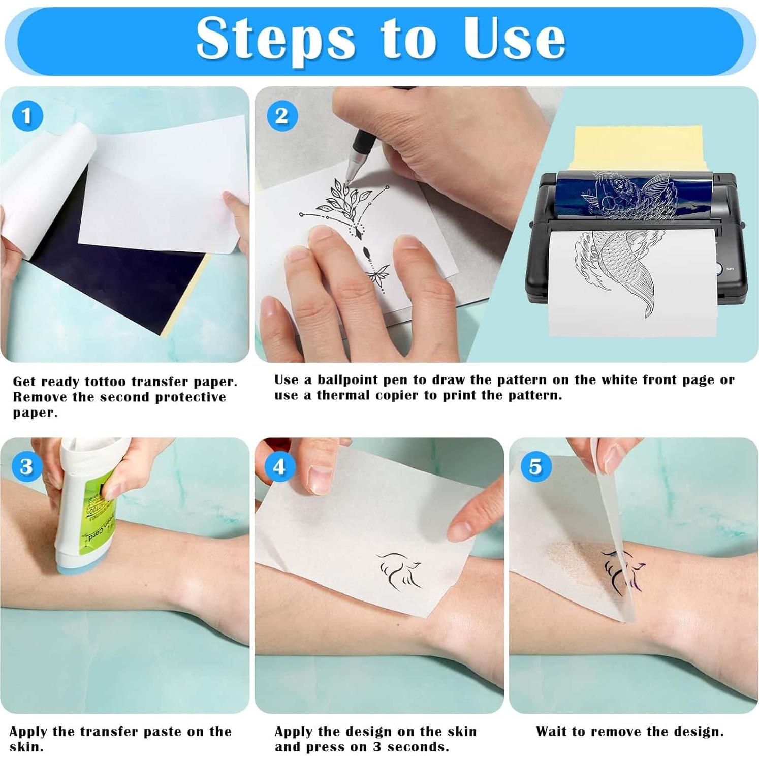 50 Hojas Papel de Transferencia de Tatuaje Cridoz A4 21x30cm