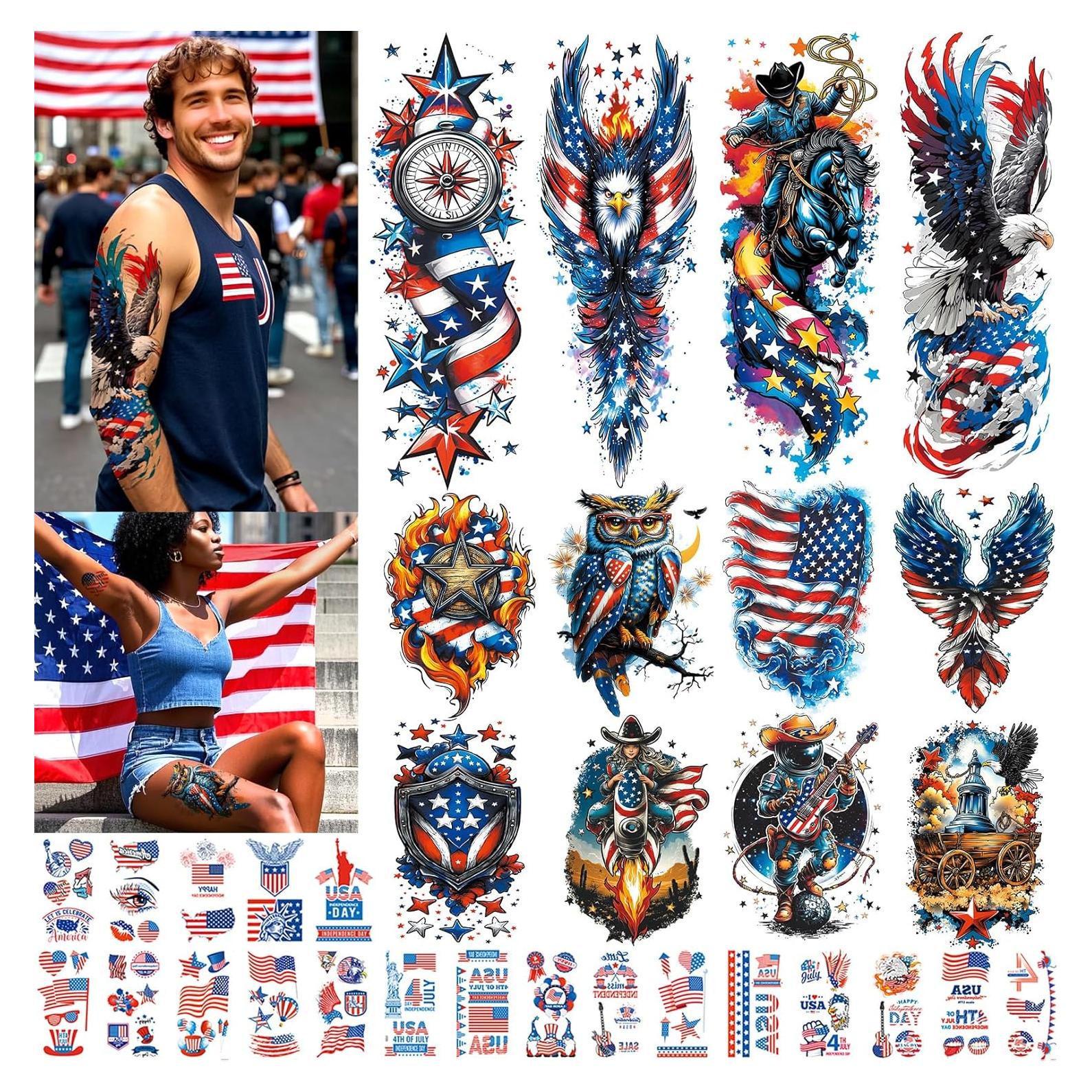 Tatuajes Temporales Patrióticos VERKSTAD 32 Hojas 4 de Julio