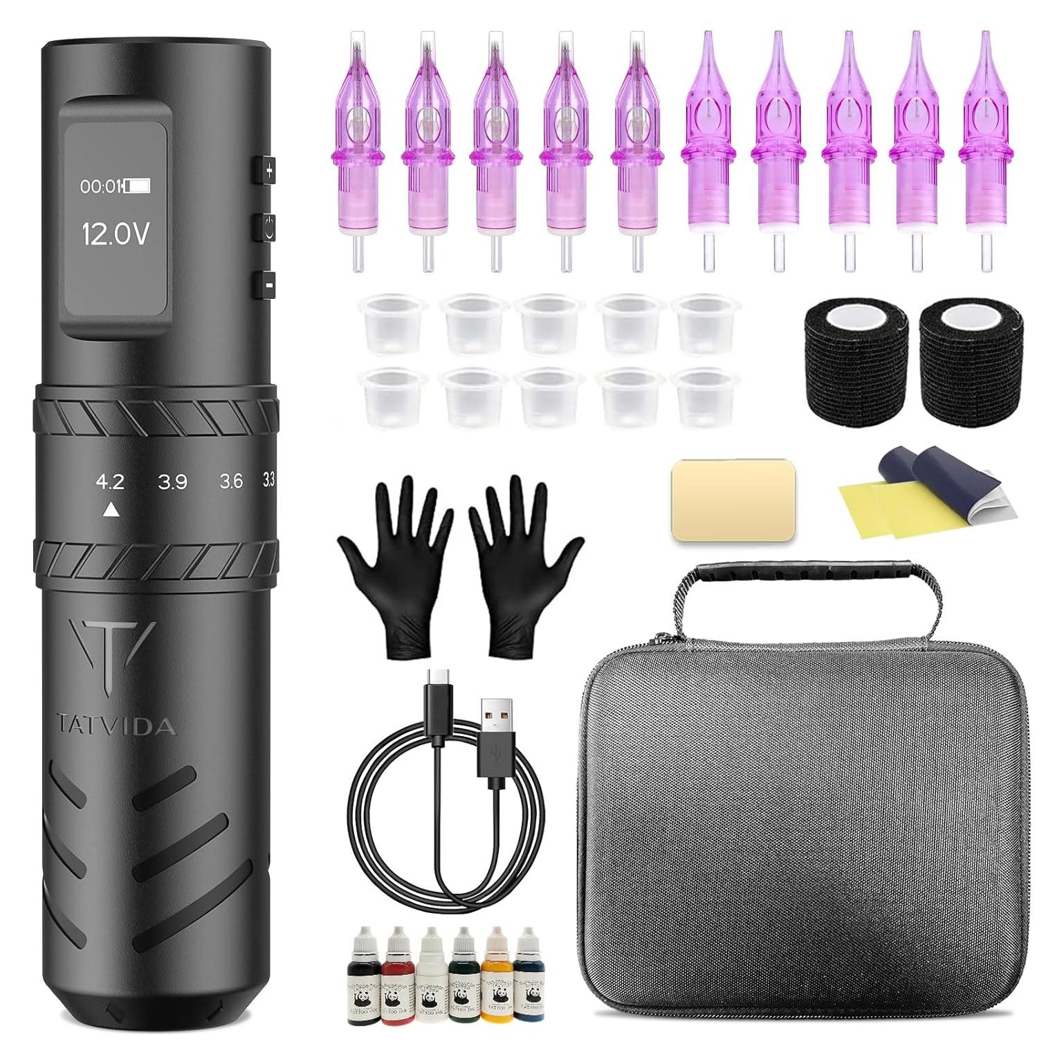 Kit de Tatuaje Inalámbrico TATVIDA con Batería 2400mAh y Agujas
