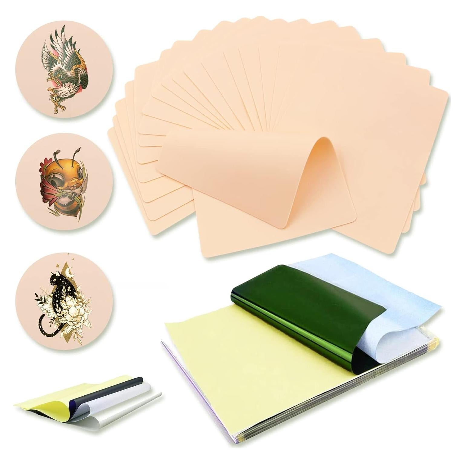 Kit de Práctica de Tatuaje Combofix 20 Piezas - Piel Falsa y Papel de Transferencia
