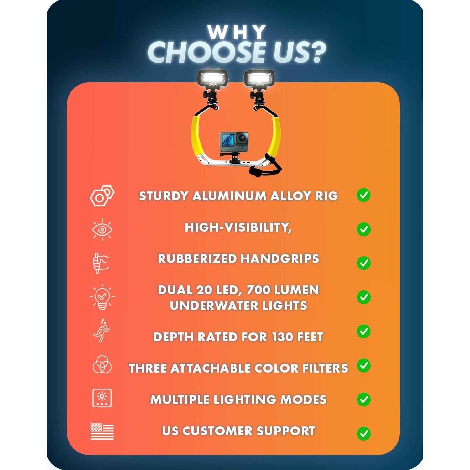 Movo DiveRig1 XL Rig de Buceo con Luces LED Impermeables