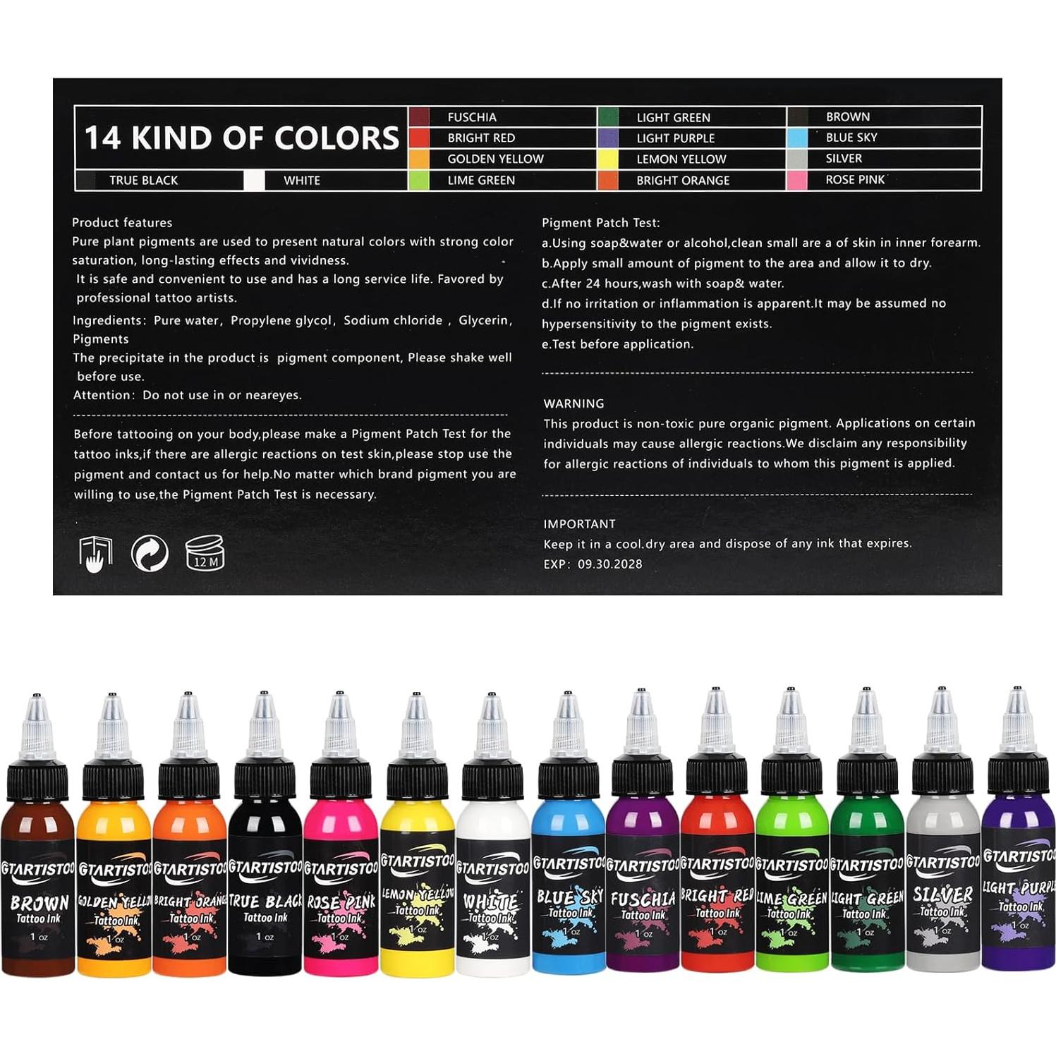 Tinta para Tatuajes Profesional GTARTISTOO 14 Colores 30ml