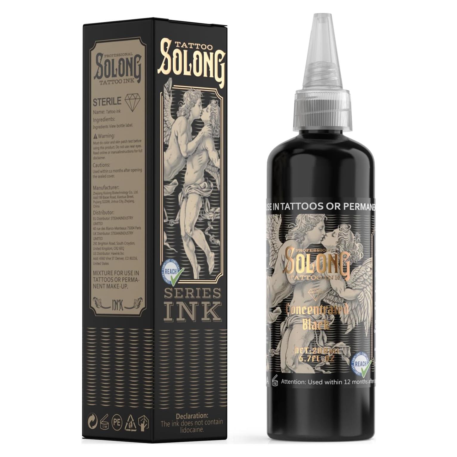 Tinta para Tatuajes Solong 200ml Triple Negro Profesional