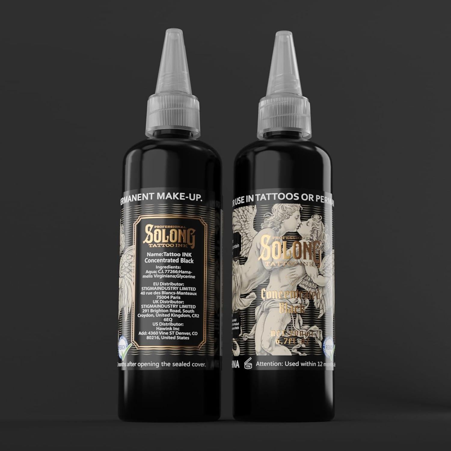 Tinta para Tatuajes Solong 200ml Triple Negro Profesional