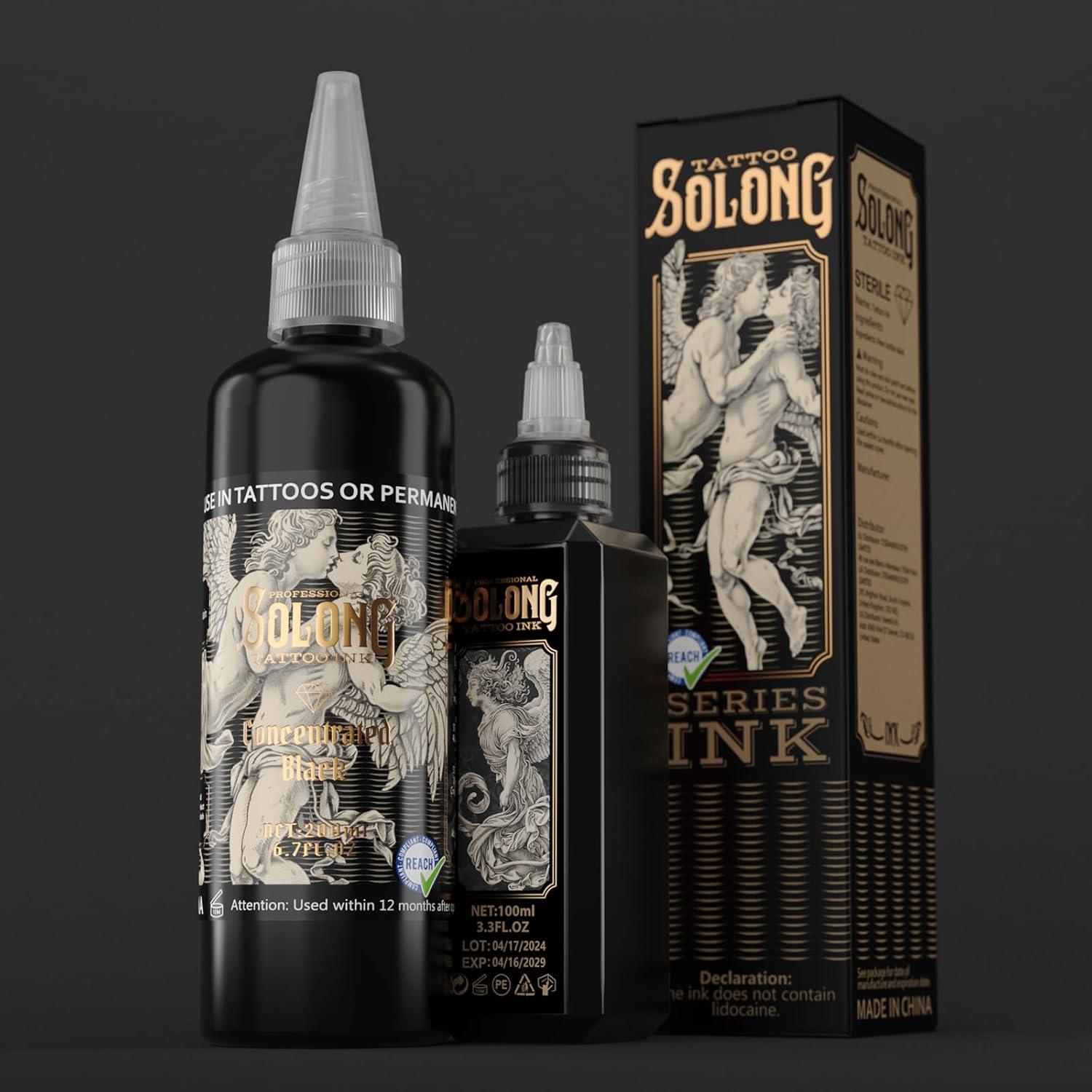 Tinta para Tatuajes Solong 200ml Triple Negro Profesional