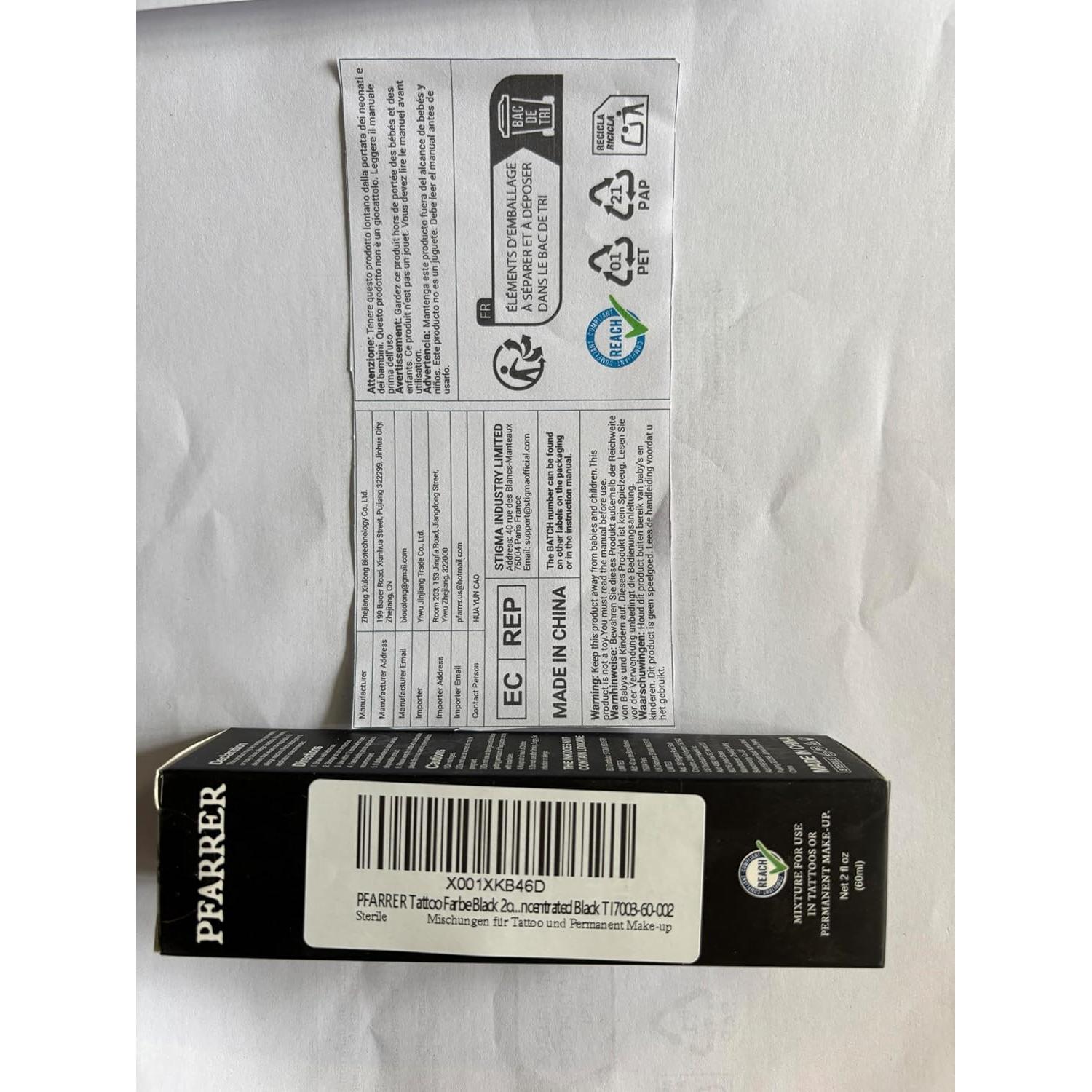 Tinta de Tatuaje Negra PFARRER 60ml Vegana Alta Calidad