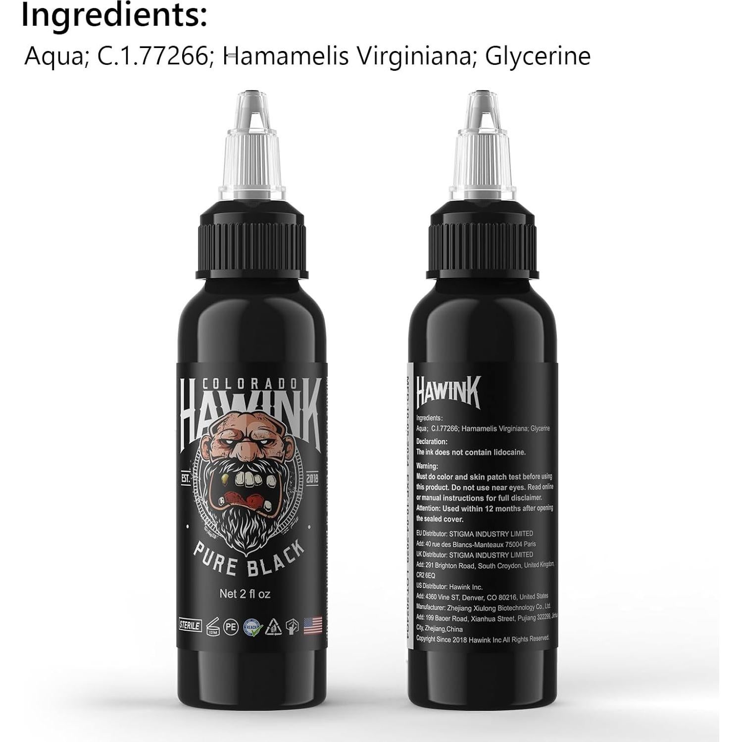 Tinta para Tatuajes HAWINK Negra 60ml Vegana Estándar