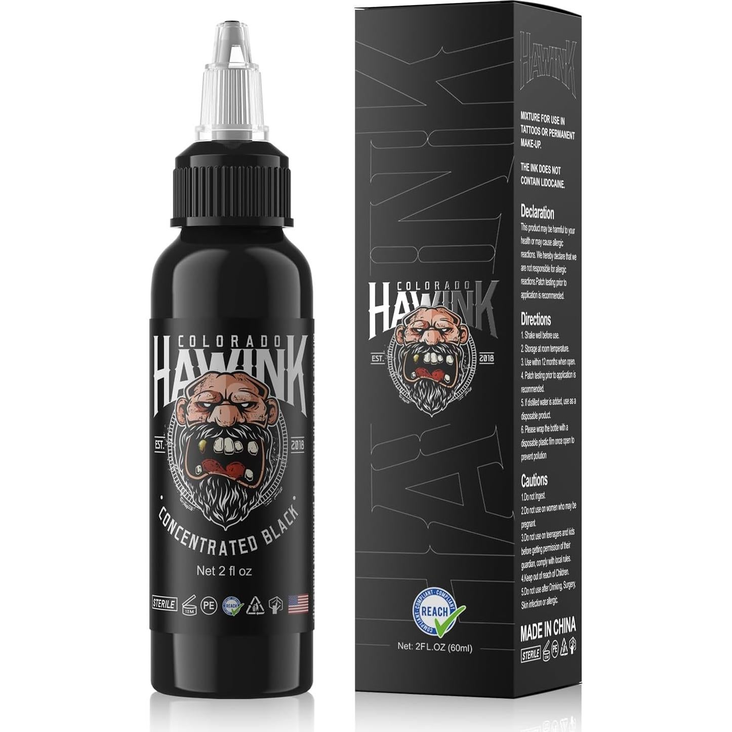 Tinta de Tatuaje Negra HAWINK 60ml Vegana Estándar EE.UU.