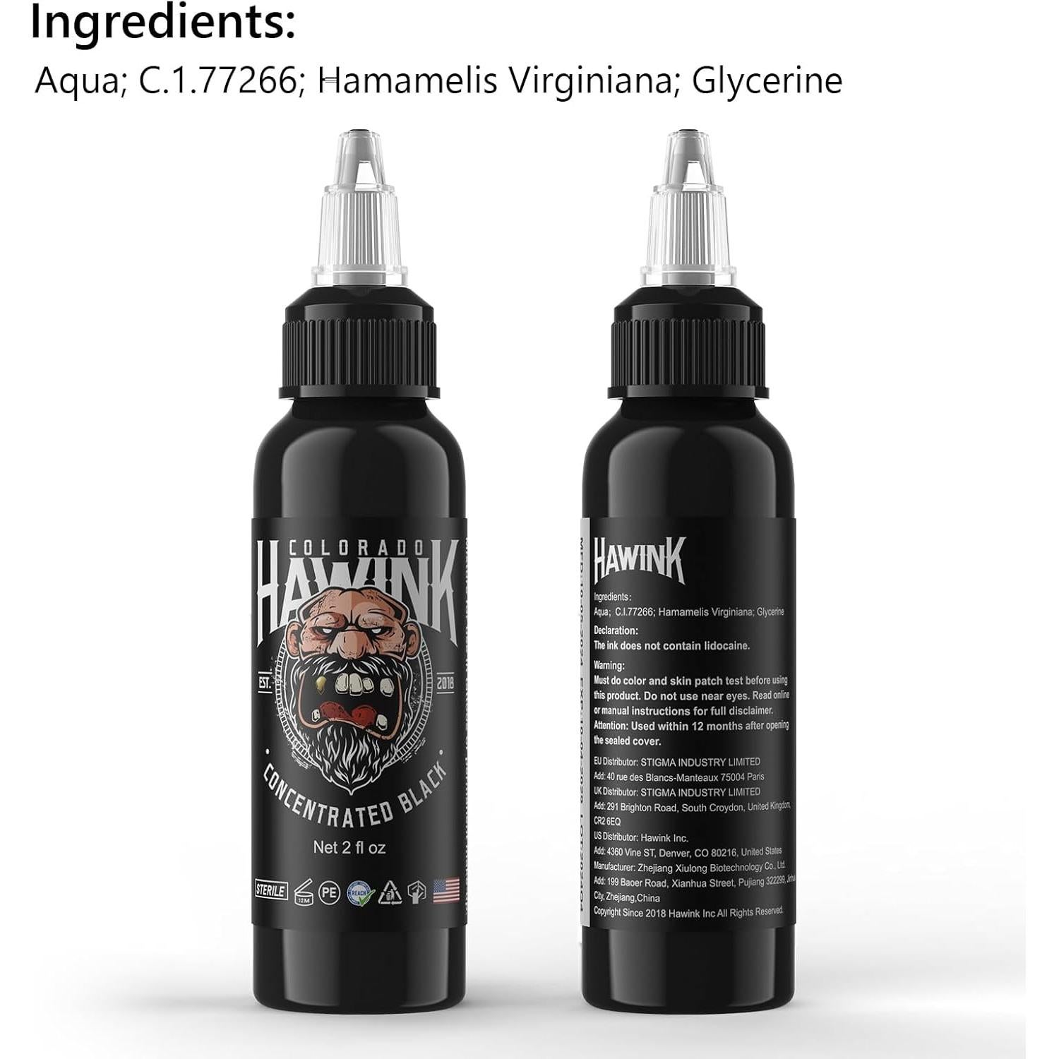 Tinta de Tatuaje Negra HAWINK 60ml Vegana Estándar EE.UU.