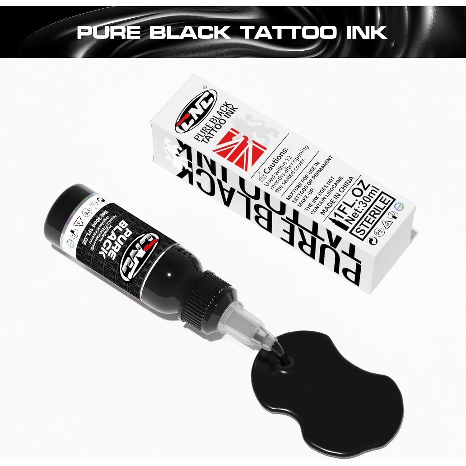 Tinta de Tatuaje Negra CNC 30ml Premium para Contornos y Sombreado