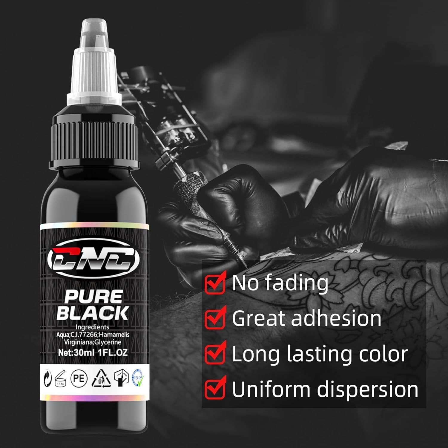 Tinta de Tatuaje Negra CNC 30ml Premium para Contornos y Sombreado