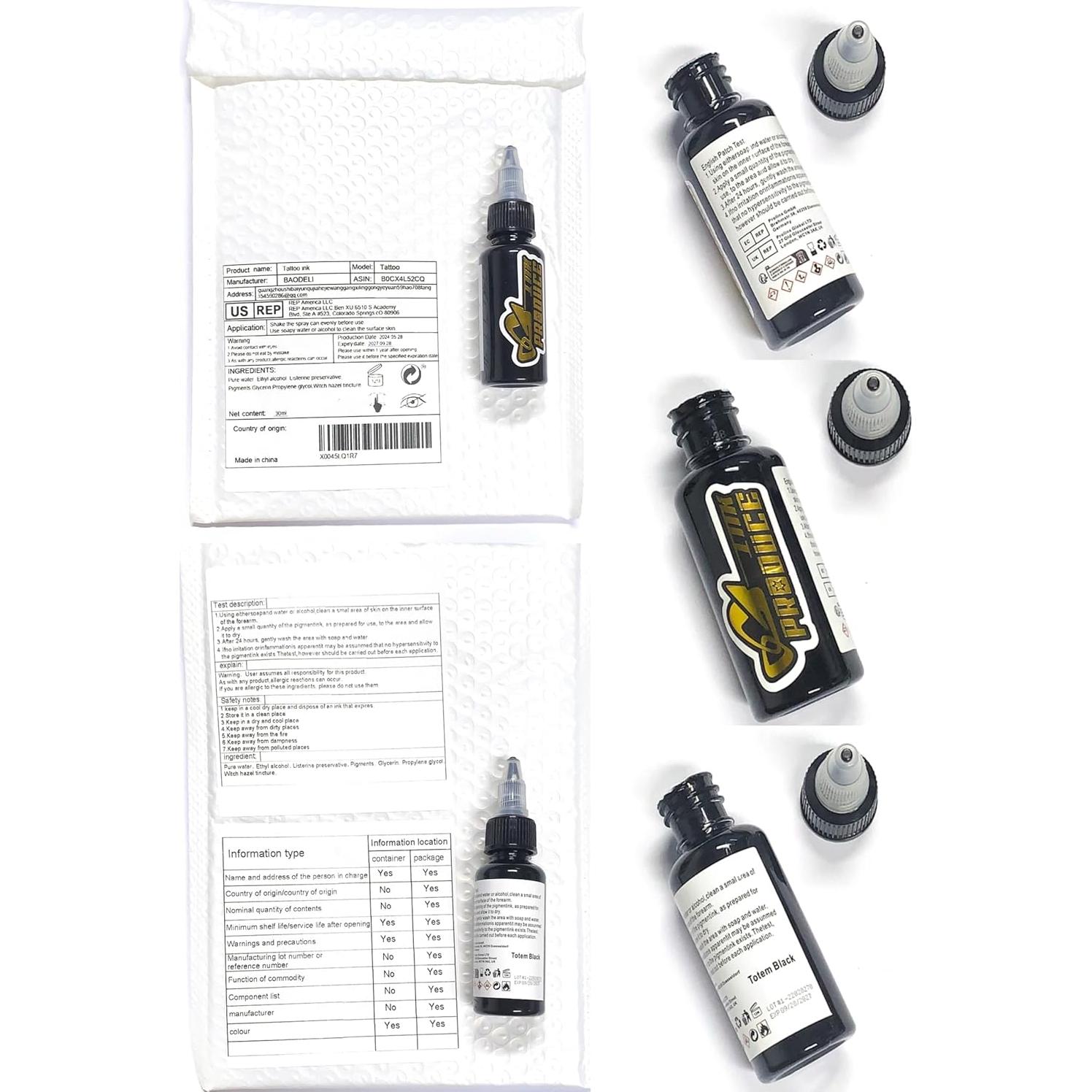 Tinta de Tatuaje Negra BAODELI 30ML - Alta Pigmentación