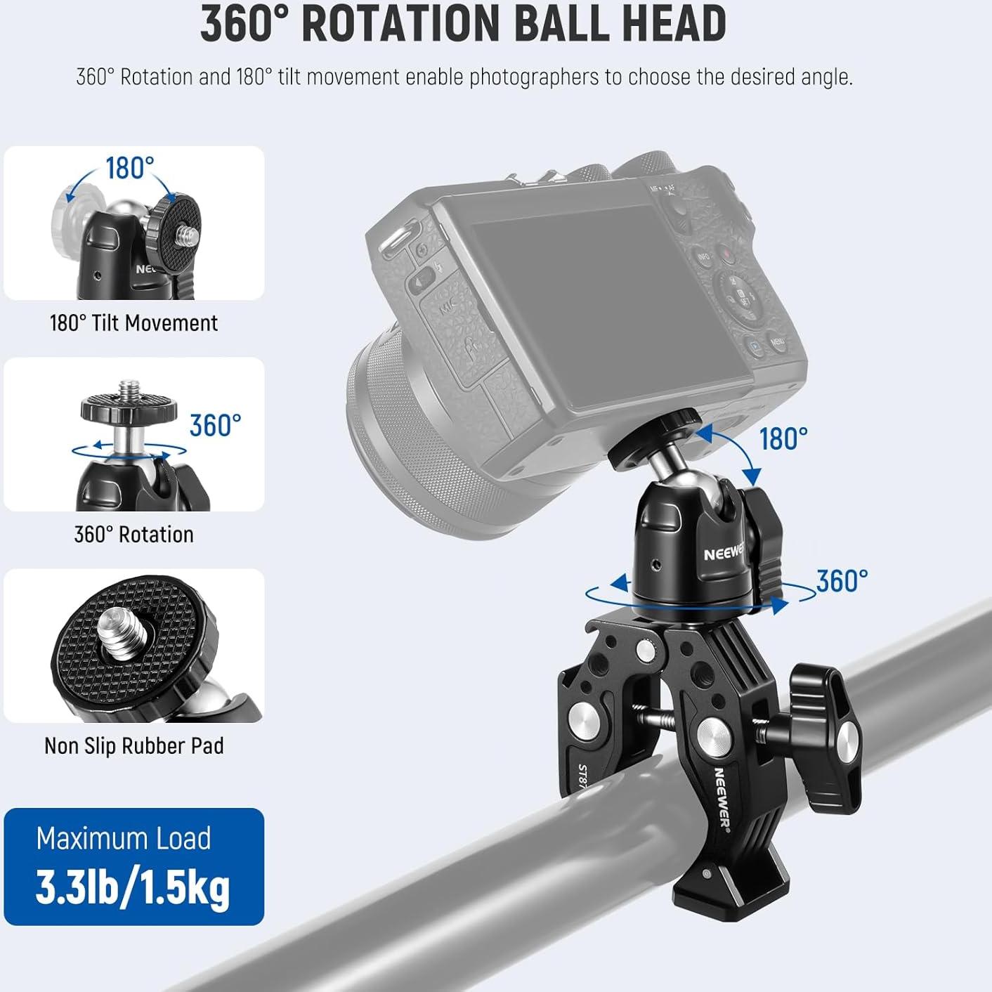 Neewer Super Clamp ST87 con Cabeza de Bola y Adaptador