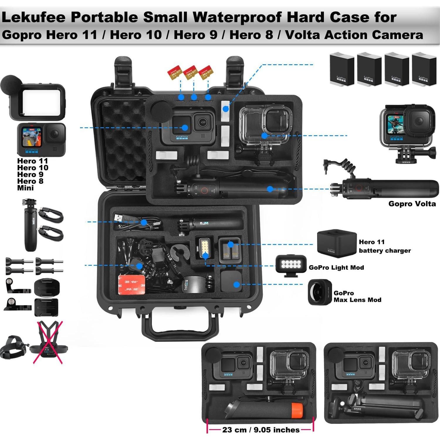 Lekufee Waterproof Hard Case Compatible with Gopro Hero 13/12/11/10/9/8/Media Mod/Gopro Volta/Creator Edition/Action Camera and Accessories(Case Only)