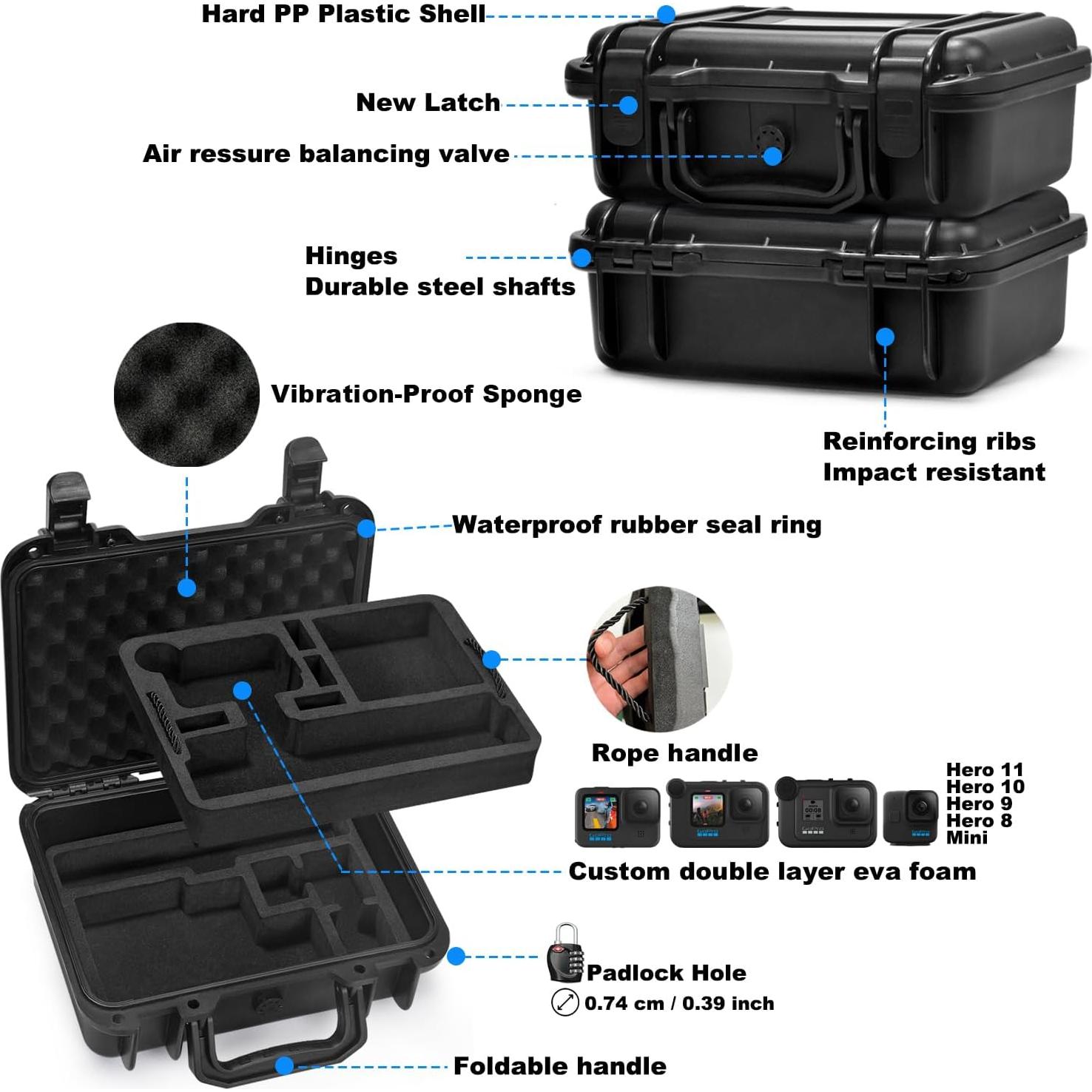 Lekufee Waterproof Hard Case Compatible with Gopro Hero 13/12/11/10/9/8/Media Mod/Gopro Volta/Creator Edition/Action Camera and Accessories(Case Only)