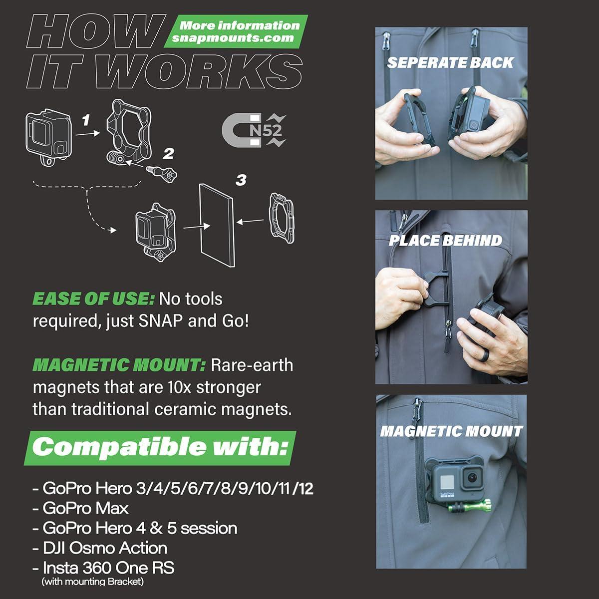 SNAP Mounts Magnetic Action Camera Chest Mount for GoPro & DJI Osmo Action