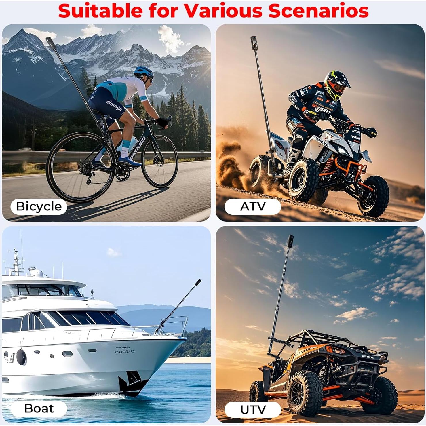 Aluminum Alloy Motorcycle Camera Mount Kit for GoPro Insta360 DJI, 360° Rotating Heavy-Duty Bike Handlebar Anti-Theft Clamp Mount with Extendable Selfie Stick for Motorcycle Bike ATV UTV