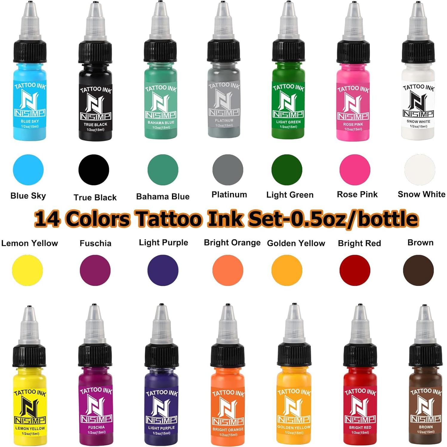 Kit de Tintas para Tatuajes NISIMP 14 Colores 15ml Profesional