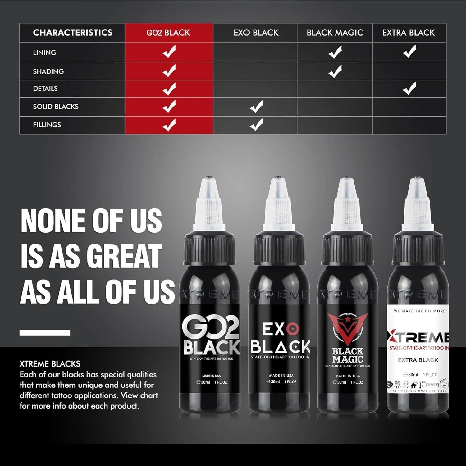 Tinta para Tatuajes Xtreme GO2 - Negro Intenso 29.57 ml