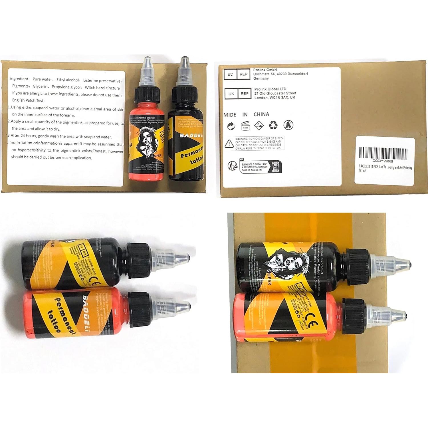 Set de Tinta para Tatuajes BAODELI 14 Piezas 30 ml UV