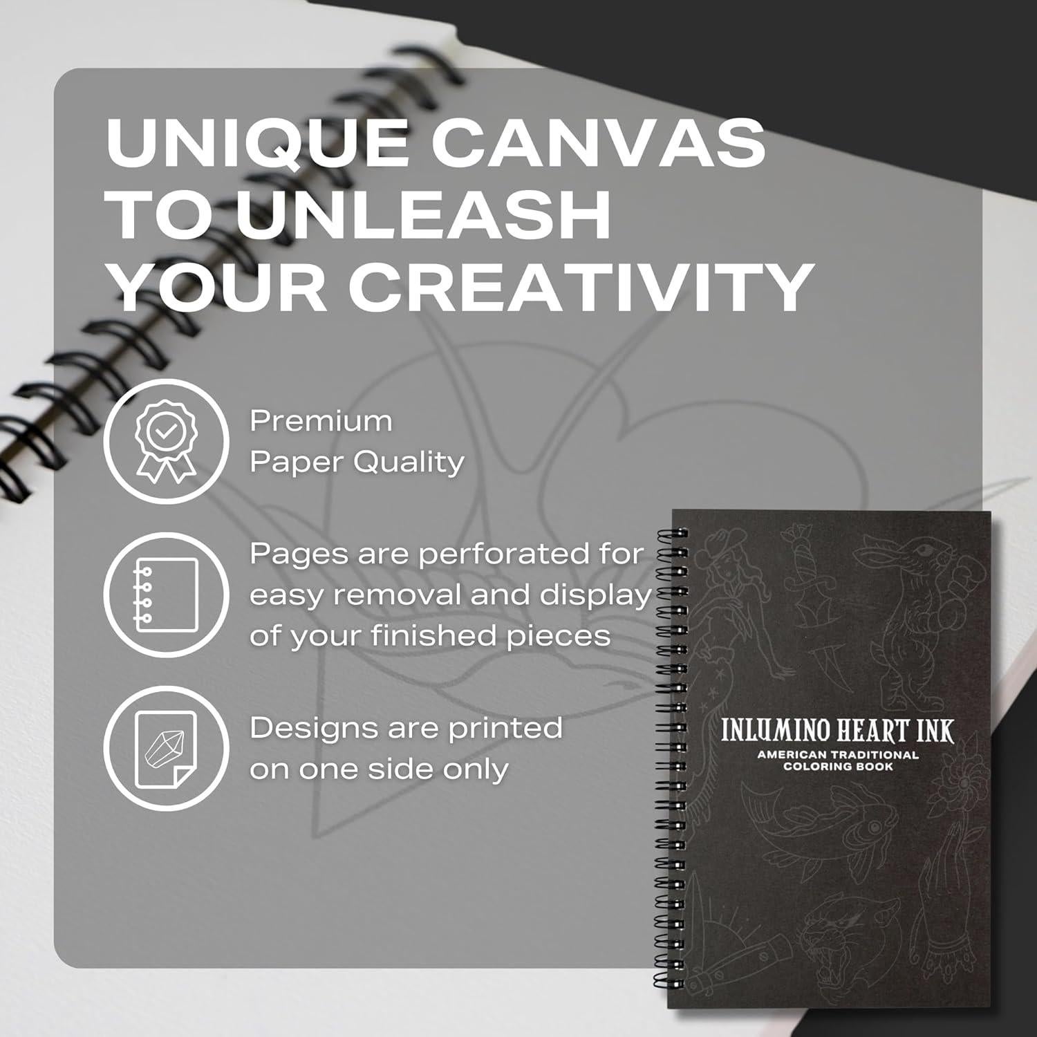 Libro para Colorear Inlumino Heart Ink - 40 Hojas 240 GSM