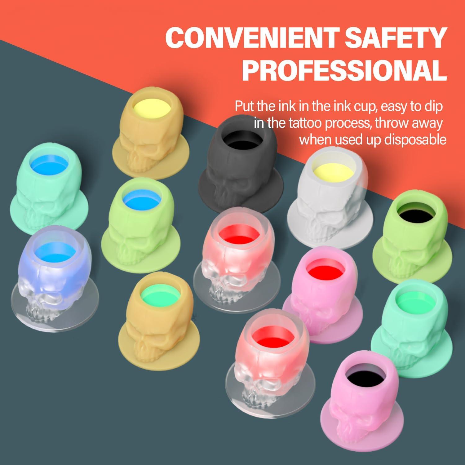 Tazas de Tinta para Tatuajes OZER 200pcs Silicona Verde Calavera